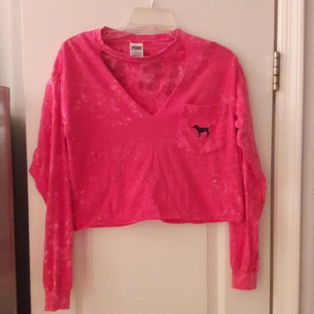 VS pink cropped campus crew crop  t-shirt tie dye